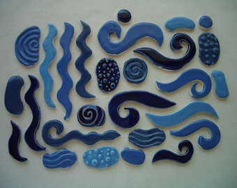 W27 - 27 pc GORGEOUS BLUE Water Pieces Set - Ceramic Mosaic Tile Set