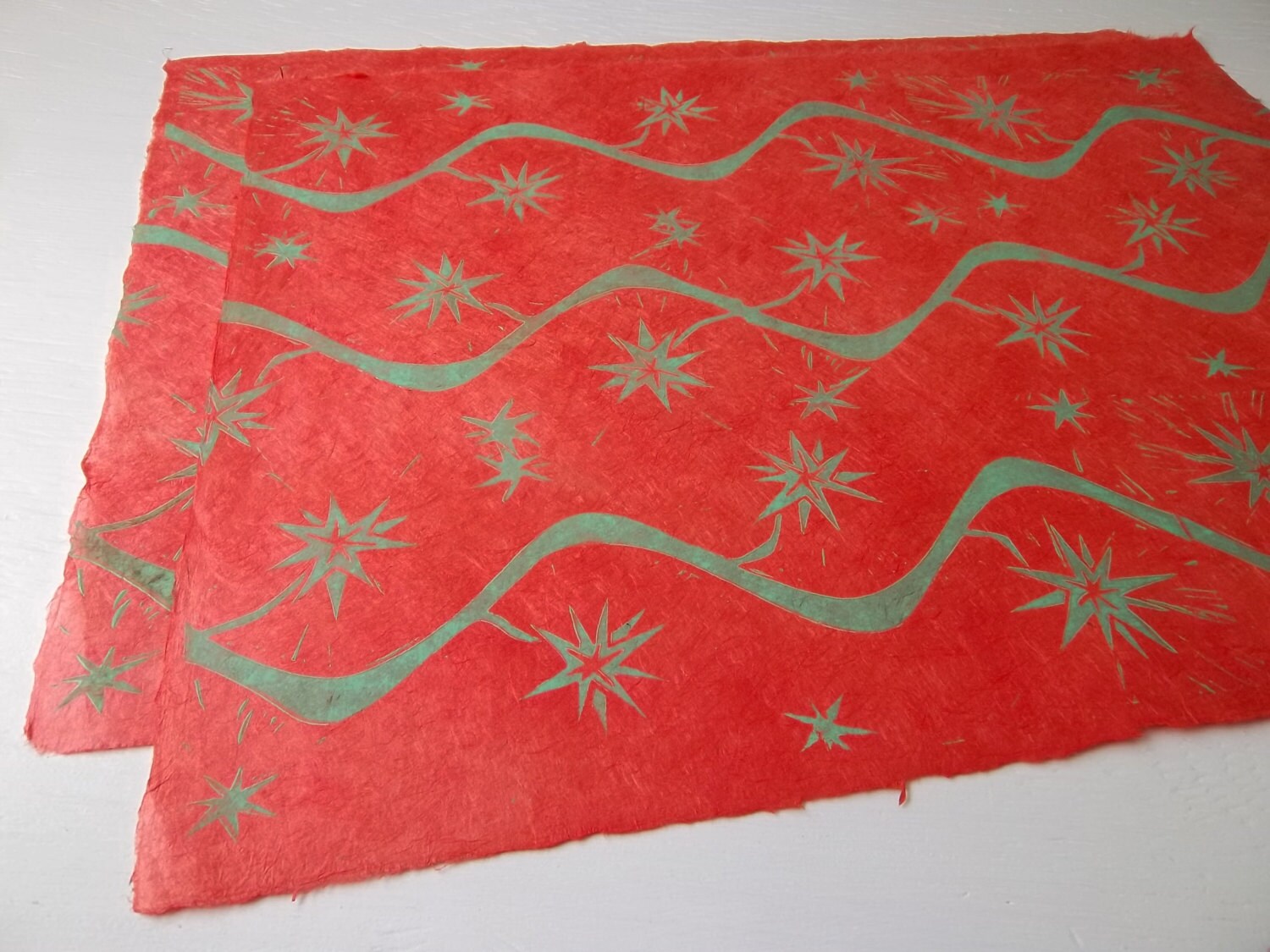 Decorative Paper Sheets Poppy Red with Aqua by SlowArtStudio