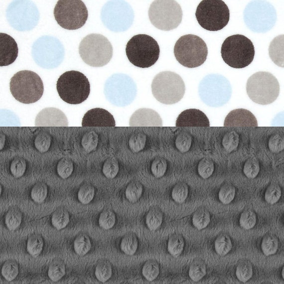 Personalized Baby Blanket - Lovie -Minky Boy Baby Lovey Blanket, Charcoal Gray Blue Dots Mini Baby Blanket