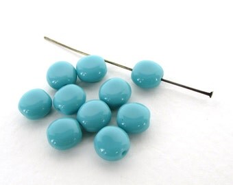Vintage Beads Turquoise Blue Green Glass Flattened Rounds 8mm vgb1065 (10)