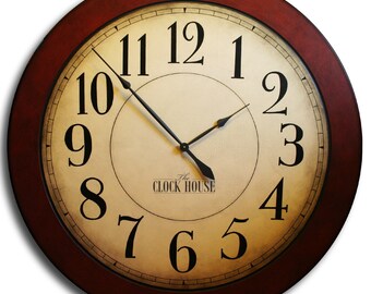 FARMHOUSE CLOCK 24in Cambridge Tan Red Frame-Large Wall Clock-Family Heirloom-FREE Inscription