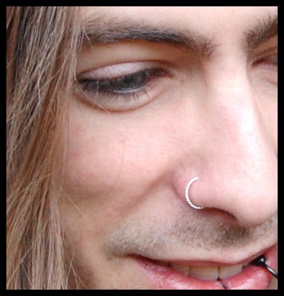 Mens Twisted Silver Nose Ring Guys Sterling Nose Ring Mens