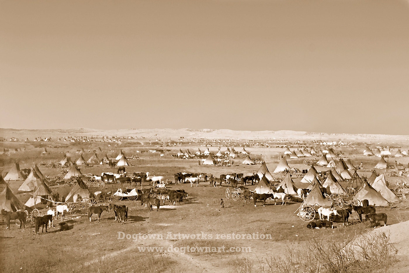 Lakota Sioux Camp Professionally Restored Large Reprint of