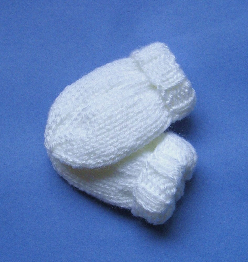 Hand Knit White Baby Mittens Ready To Ship Size 6 to 12