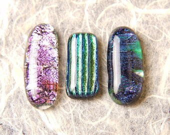 3 Dichroic Fused Glass Beads Cabs Cabochons