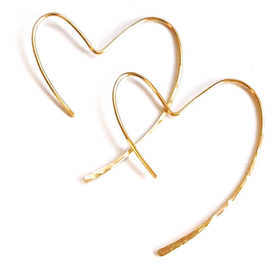 Solid Gold Open Heart Hoops. Solid 14k gold Heart Hoop