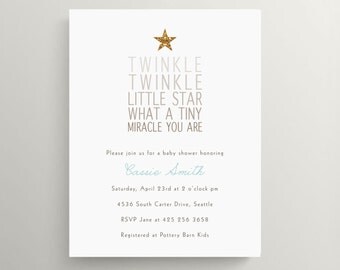 twinkle twinkle little star baby shower invitation set // birthday invitation // gender neutral // glitter // nursery rhyme // gold