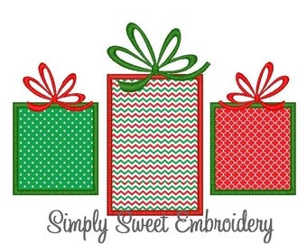 Three Christmas Presents Machine Embroidery Applique Design
