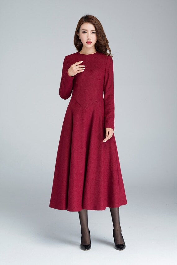 wine red dress maxi dress wool dress fall dress party