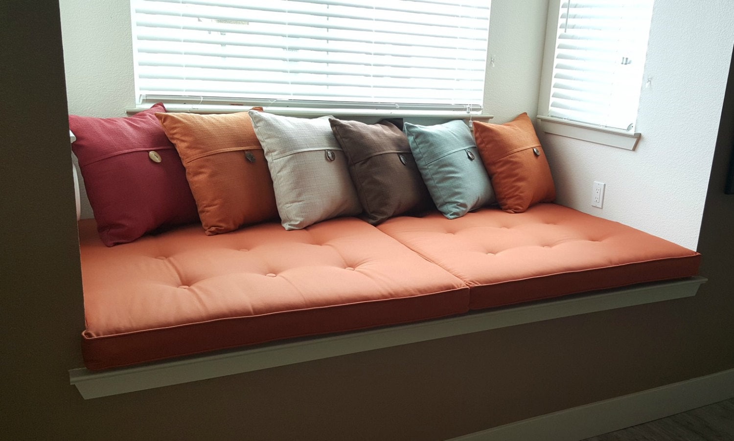 Custom Button Tufted Window Seat Cushion with Cording