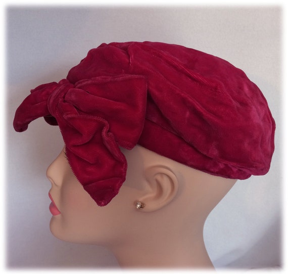 Magenta Pink Velvet Beret Vintage Ladies Tam Super Soft Hat