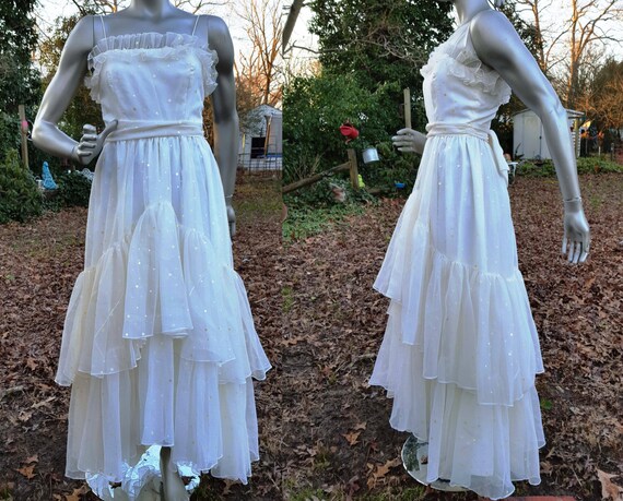 Sale 30% OFF 80s Prom Dress in White with Gold Polka Dots