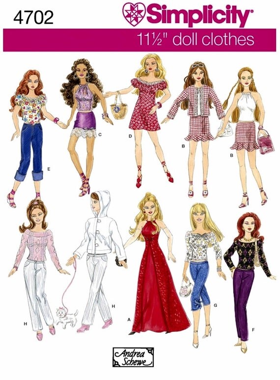11 1/2 inch Fashion Doll Clothes Pattern Simplicity Sewing