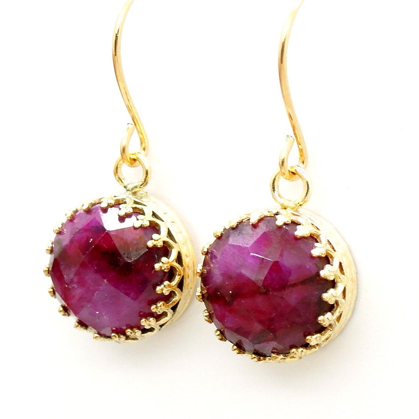 Oval rose cut ruby earrings in gold filled by HadasGold on Etsy