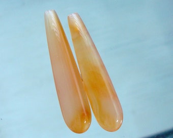 2 pcs, 7x30mm, Beautiful Carnelian Elongated Smooth Teardrop Briolette