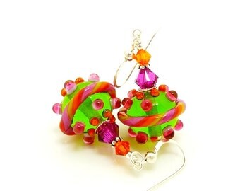 Colorful Earrings, Lampwork Earrings, Glass Earrings, Glass Bead Earrings, Beadwork Earrings, Unique Earrings, Glass Art Earrings