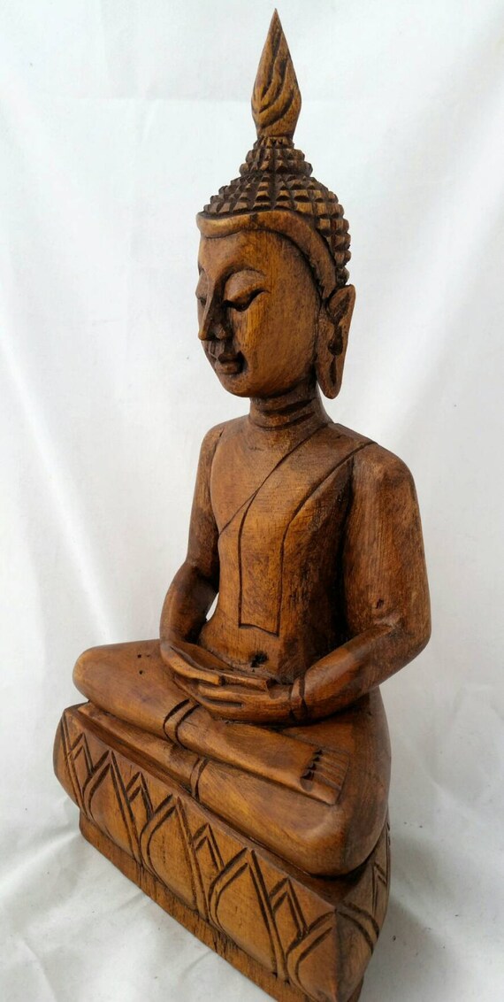 Hand-carved Wooden Meditating Seated Buddha Statue by ...