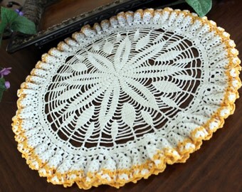 Large Vintage Doily, Hand Crocheted, Fluted Doily or Centerpiece 13349