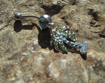colorful bling palm tree belly button ring, body jewelry