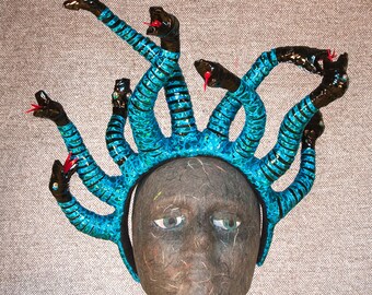 Blue Medusa Headband With Nine Snakes