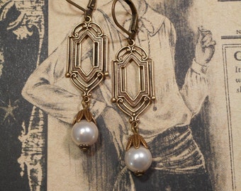 Art Deco Wedding Earrings - Pearl Earrings - Great Gatsby Jewelry - Miss Fisher Earrings - 1920s Jewelry - Downton Abbey Style Jewelry