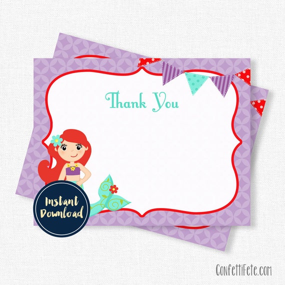 Mermaid Thank You Cards, Mermaid Thank You Notes, Birthday Thank You, Girl Thank You Cards, Printable INSTANT DOWNLOAD Il_570xn