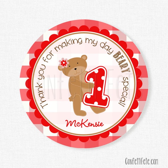 teddy bear picnic favor tags red gingham tag girls birthday