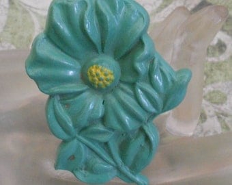1930's Mint Green Celluloid Floral Pin