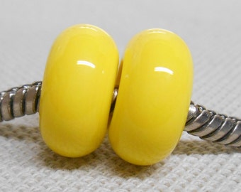 SRA Handmade Lampwork Bead Pair Charm Bracelet Beads Lemon Yellow Color
