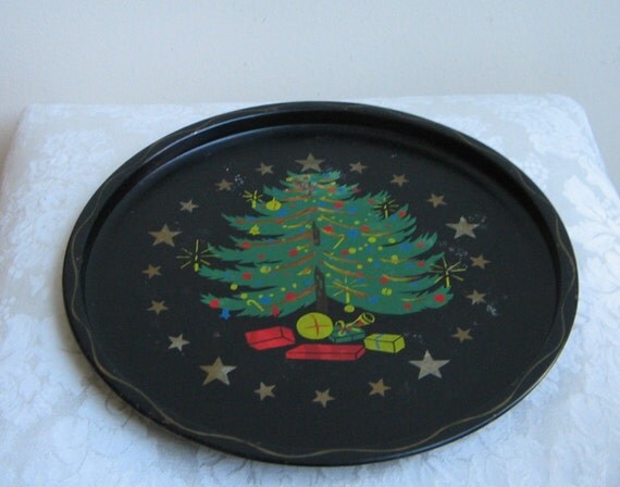 vintage christmas tree tray by nashco hand painted metal in vintage christmas tree tray by nashco hand painted metal in