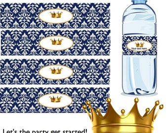 Royal baby Bottle Labels 12 oz ~ Instant Download Editable Bottle Labels Templates, Prince ~ Use any font style, font color & font size BS32