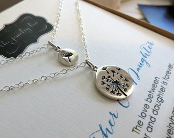 Mother daughter jewelry, Dandelion charm necklace, sterling silver, gift for mothers day from daughter
