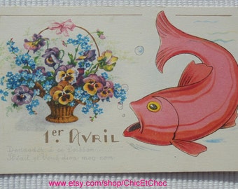 Unused Vintage French Postcard - Poisson D'Avril / April 1st