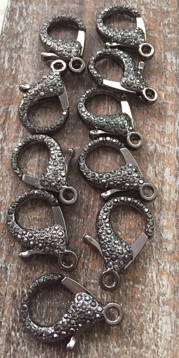 Pave rhinestone extra Large Lobster Claw clasps Gunmetal