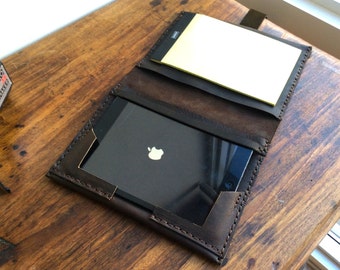 Mini iPad case apple, Handmade iPad mini organizer case with notepad, iPad leather portfolio case, iPad mini 4 folio case with notepad