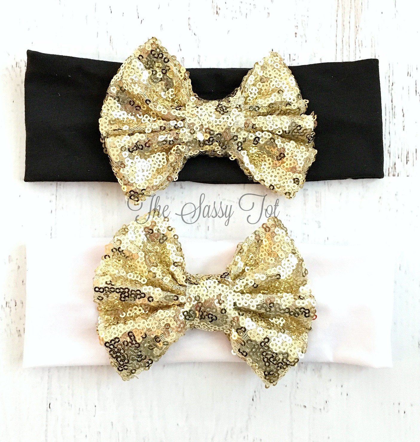 Gold Sequin Bow Headband Sparkle Bow Headband Baby Girls