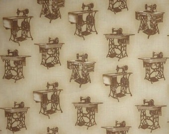 SPECIAL--Sepia Toned Allover Vintage Singer Treadle Sewing Machine Print Pure cotton Fabric--BY THE Yard