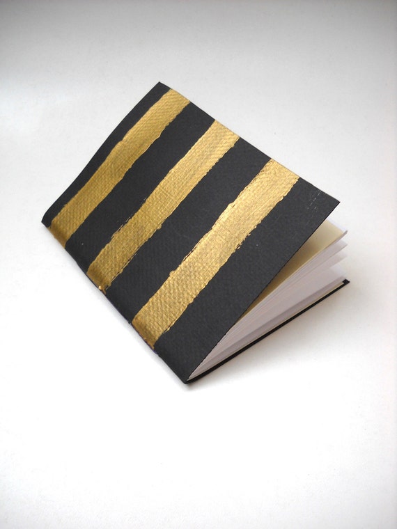 Gold Stripey Notebook Black and Gold Notebook Hand Painted