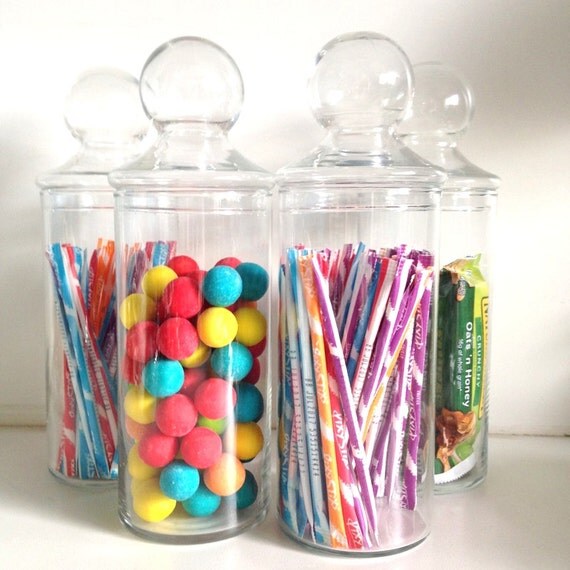 Vintage Clear Glass Jars with Lids Covered Candy Container