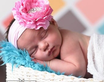 Pink baby headband, Baby headbands, Christening headband,Big Bow Baby Headband,Newborn headband, Big Flower Headband, Baby Girls Hair bows.