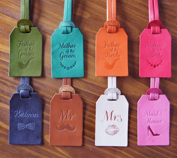 Custom leather wedding favors bundle of 8 pcs of leather luggage tags with mustache and lips