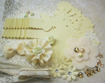 Shabby Chic Ivory Cream Paper Embellishment Kit, Inspiration Kit, Embellishment Assortment for Scrapbooking Mini Albums Tags Paper Crafts 1