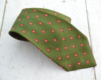 1950s Green Silk Printed Necktie