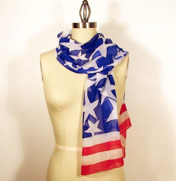 Red White & Blue Silk Chiffon Scarf 14 x 68