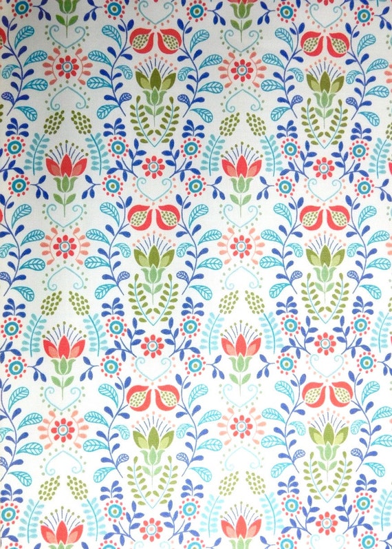 Norwegian floral fabric White Norwegian fabric from by RomiWstudio