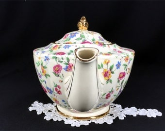 James Sadler Chintz Teapot - Shabby Wildflowers, Antique White, Floral Transferware Tea Pot 12955