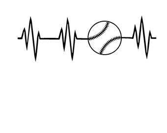 Baseball Heartbeat SVG, DXF, JPG, or Silhouette Instant Download
