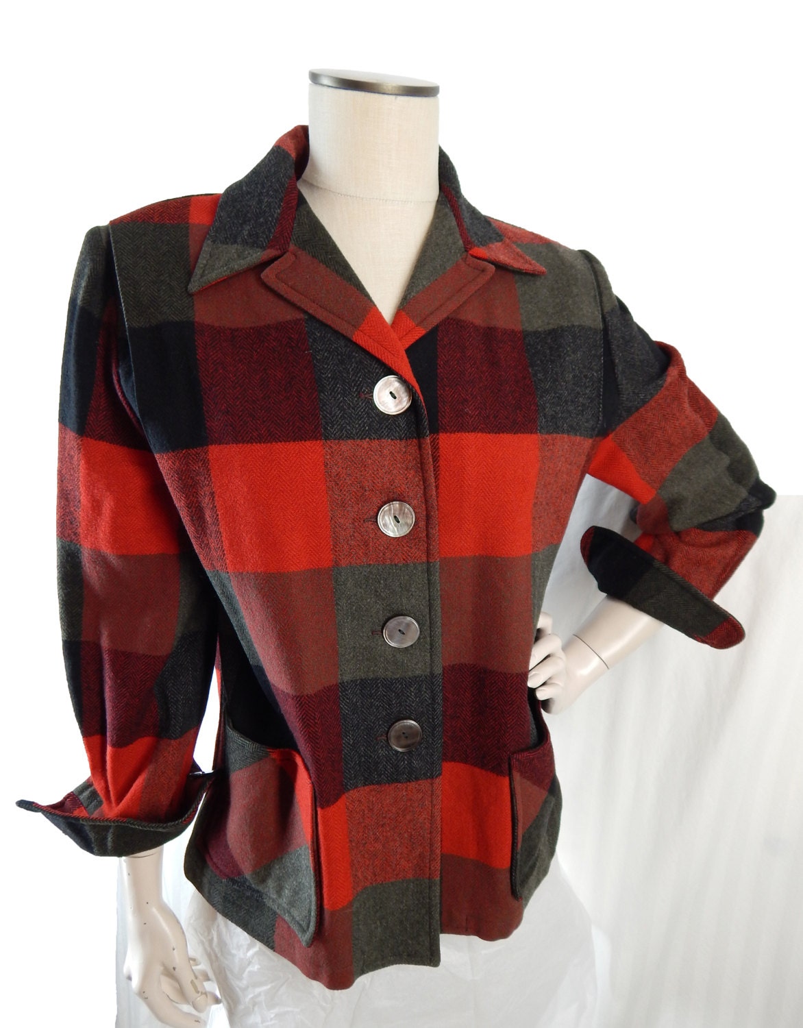 Vintage 1950s Pendleton 49er Wool Plaid Jacket Red Plaid