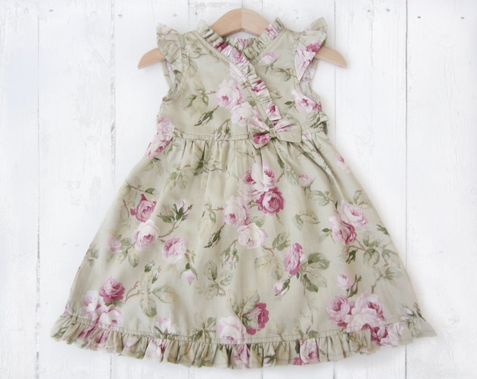 Kimono Dress for little girls, Floral Dress for little girl, Toddler Cotton Silk dress, Green Floral Dress for girls