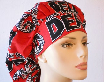 Scrub Hats Walking Dead Show Bouffant Surgical Scrub Hat - Walking Dead in Red with a Matching Headband